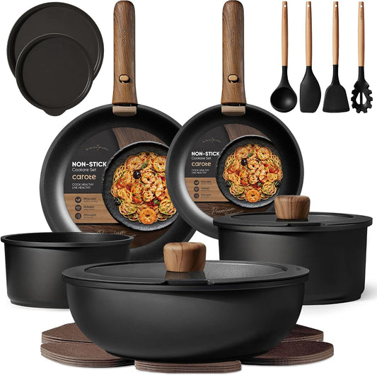CAROTE 19-Piece Detachable Handle Cookware Set, Nonstick Pots and Pans