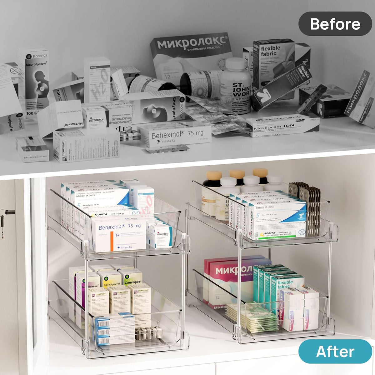 Clear Under Sink Organizer 4 Pack, Vtopmart 2 Tier Pull Out Storage