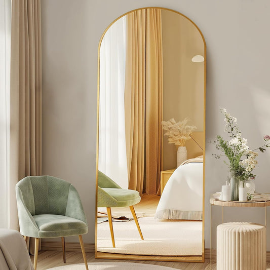 Arched Full Length Floor Mirror, Gold Shatterproof Glass by DUMOS