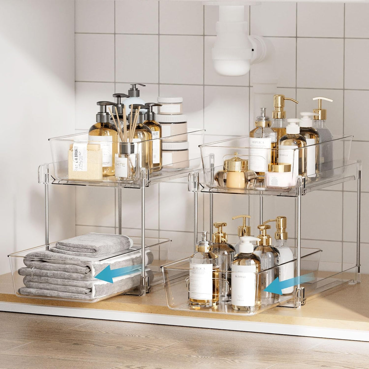 Clear Under Sink Organizer 4 Pack, Vtopmart 2 Tier Pull Out Storage