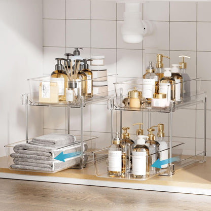 Clear Under Sink Organizer 4 Pack, Vtopmart 2 Tier Pull Out Storage