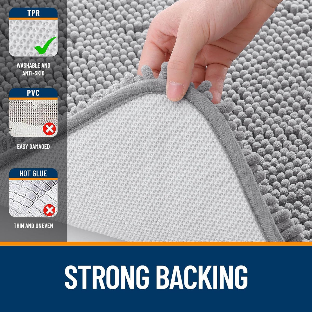 30x20 Bath Rug, Soft Absorbent Chenille Mat Non-Slip Backing OLANLY