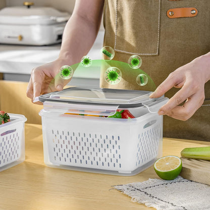 Leakproof Fridge Food Storage Bins With Colander - Freshmage 5 Pack