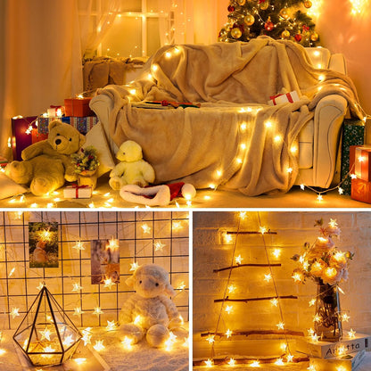 Minetom 17ft Battery Star String Lights, 50 LED Warm White With Timer