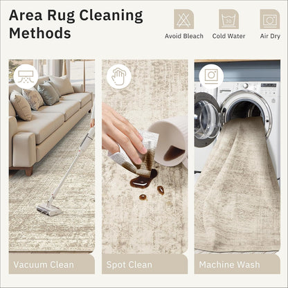 8x10 Washable Area Rug, Vintage Beige Non-Slip Soft Carpet by Soalmost