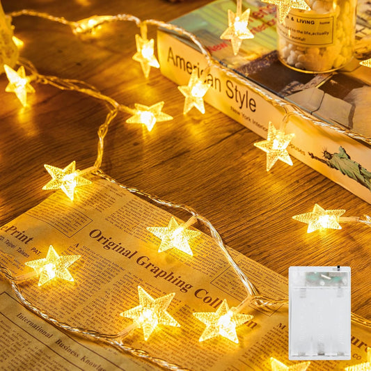 Minetom 17ft Battery Star String Lights, 50 LED Warm White With Timer