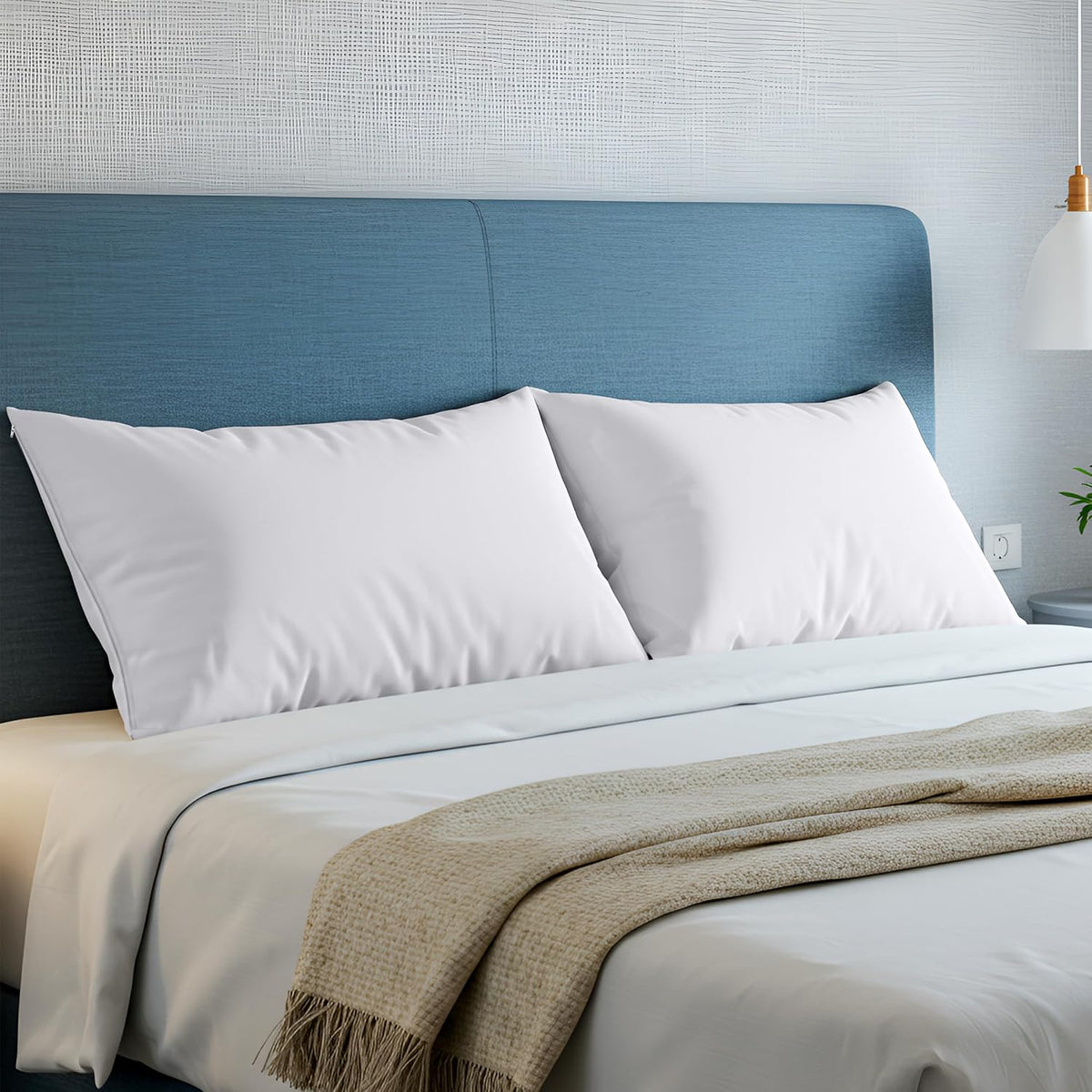 Waterproof Pillow Protectors, Set of 4, Zippered Jersey Utopia Bedding