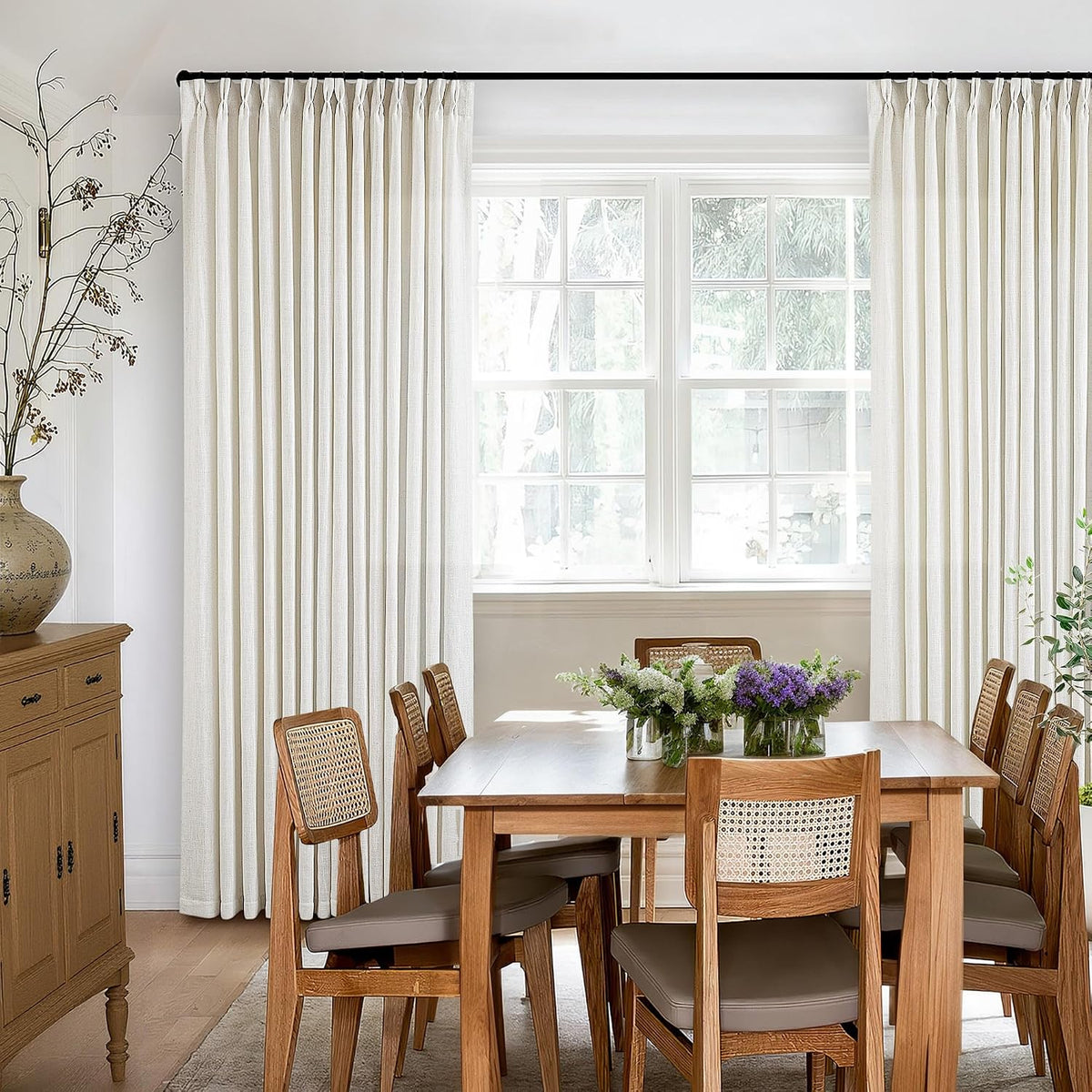 Pinch Pleat Linen Curtains 84 Inch, TWODRAPES Semi Sheer 2 Panels