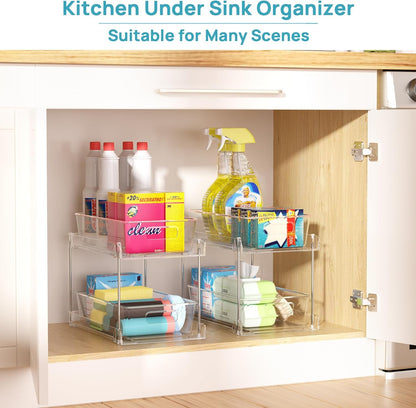 Clear Under Sink Organizer 4 Pack, Vtopmart 2 Tier Pull Out Storage