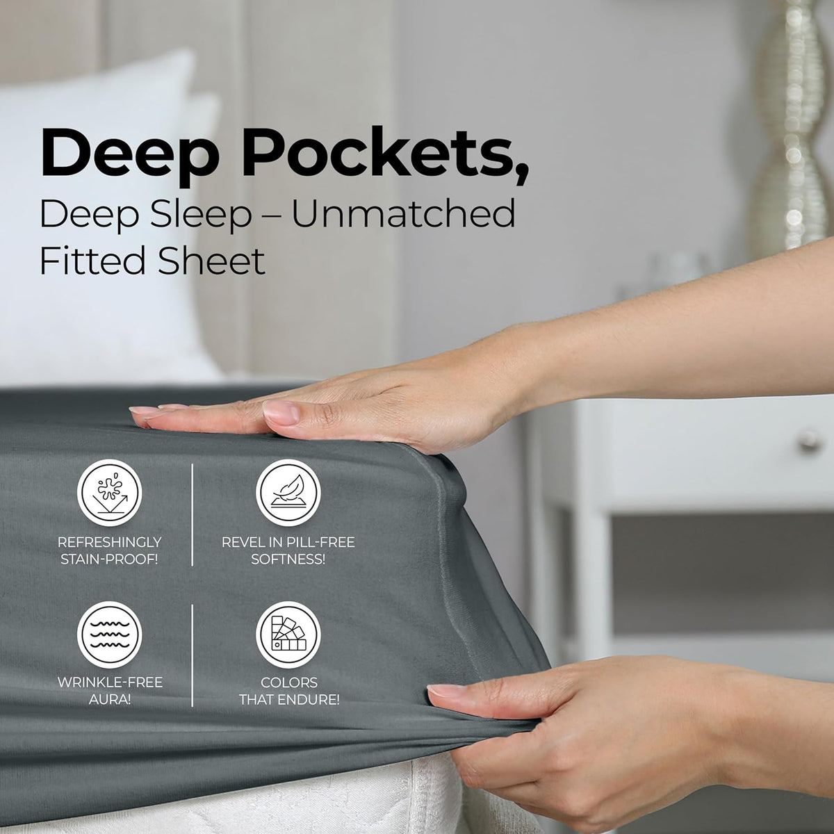 Queen Fitted Sheet Deep Pocket Soft Microfiber by Utopia Bedding Grey