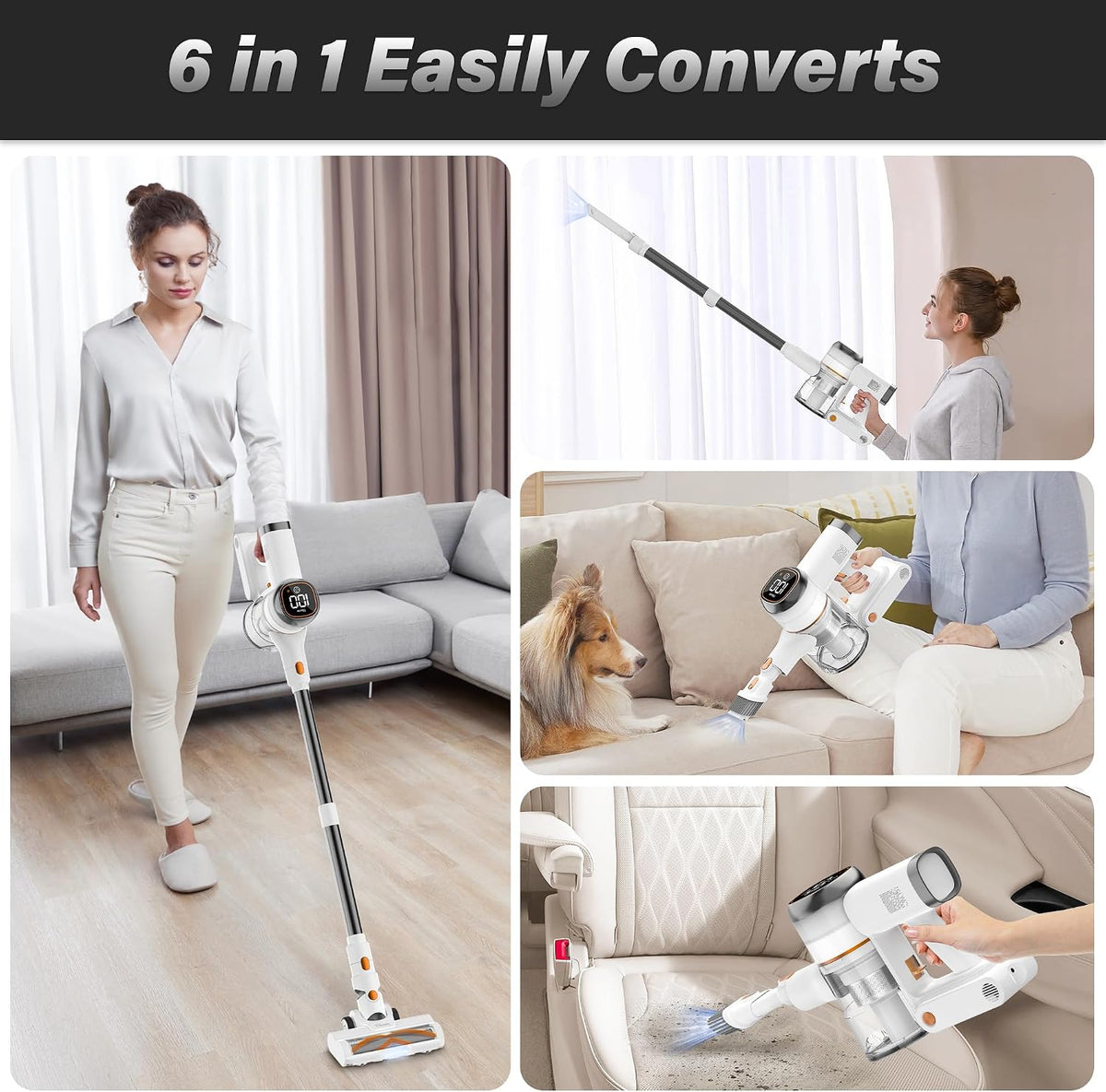 Cordless Stick Vacuum for Pet Hair & Hard Floors Tikom V500 LED Screen