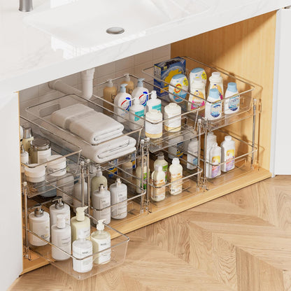 Clear Under Sink Organizer 4 Pack, Vtopmart 2 Tier Pull Out Storage
