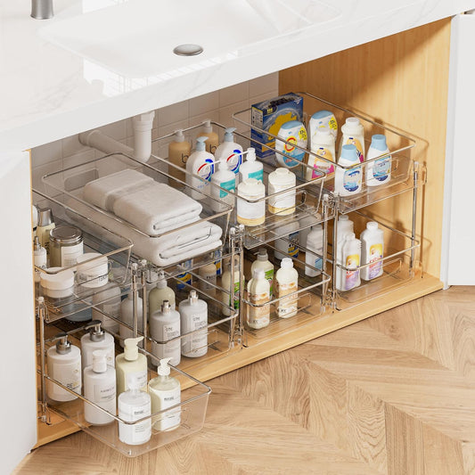 Clear Under Sink Organizer 4 Pack, Vtopmart 2 Tier Pull Out Storage
