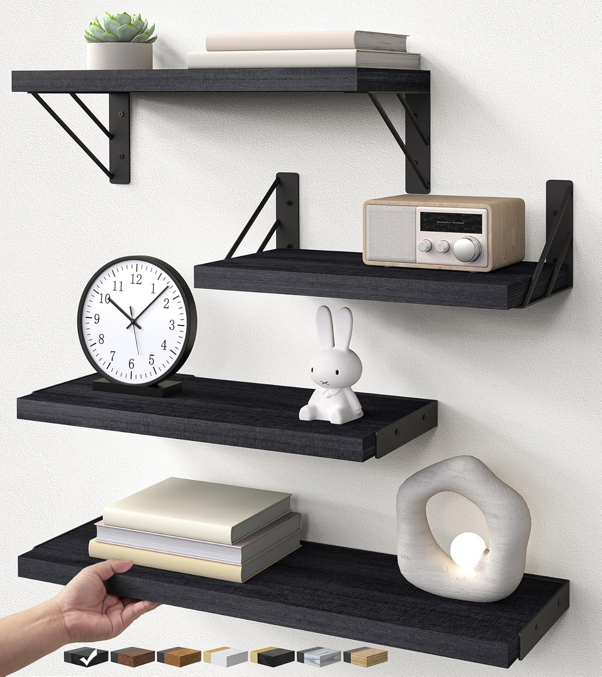 Floating Wall Shelves Set Of 4, BAYKA Paulownia Wood Storage Rack
