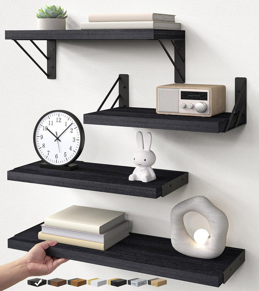 Floating Wall Shelves Set Of 4, BAYKA Paulownia Wood Storage Rack
