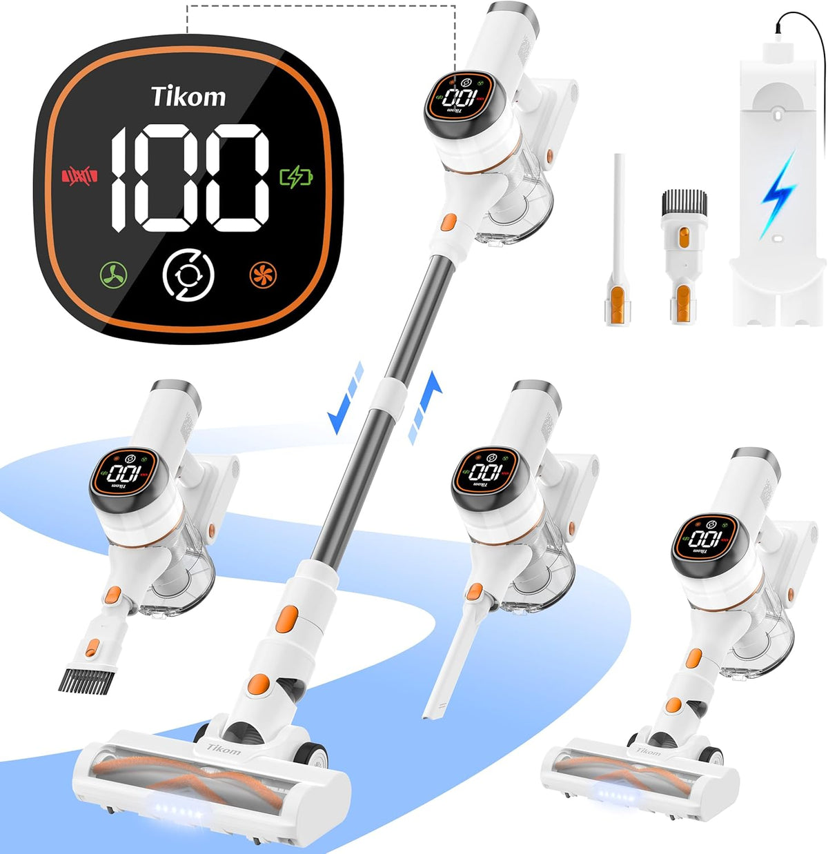 Cordless Stick Vacuum for Pet Hair & Hard Floors Tikom V500 LED Screen