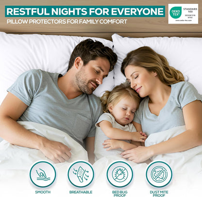 Waterproof Pillow Protectors, Set of 4, Zippered Jersey Utopia Bedding