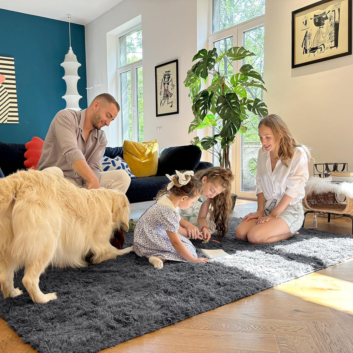 Machine Washable Shag Rug for Bedroom, OLANLY 4x5.9 ft Grey