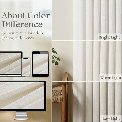 Pinch Pleat Linen Curtains 84 Inch, TWODRAPES Semi Sheer 2 Panels