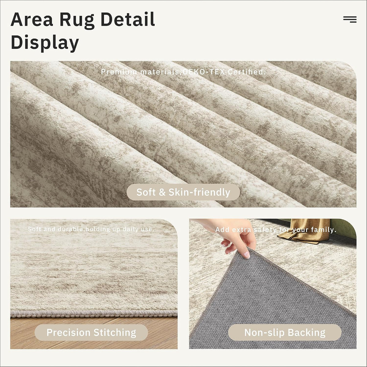 8x10 Washable Area Rug, Vintage Beige Non-Slip Soft Carpet by Soalmost