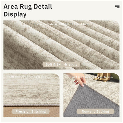 8x10 Washable Area Rug, Vintage Beige Non-Slip Soft Carpet by Soalmost