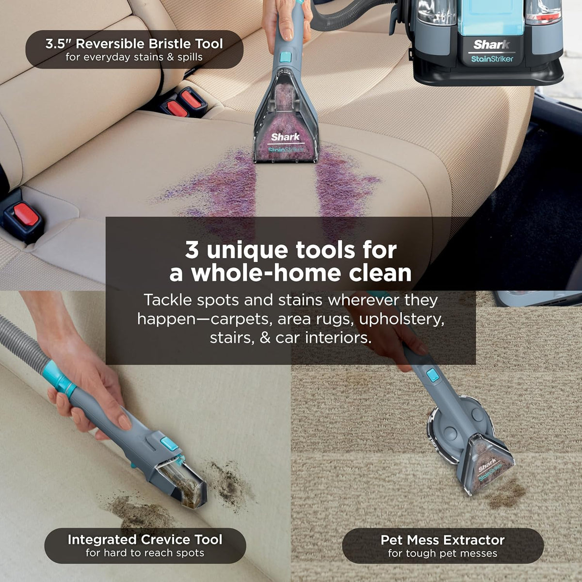 Portable Carpet Cleaner - Shark StainStriker, 4 Tools, OXY Formula