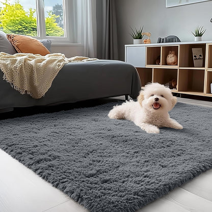 Machine Washable Shag Rug for Bedroom, OLANLY 4x5.9 ft Grey