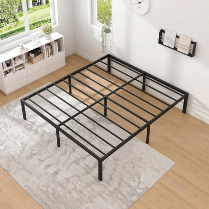Queen Metal Bed Frame with Storage, NEW JETO Heavy Duty Frame, Black