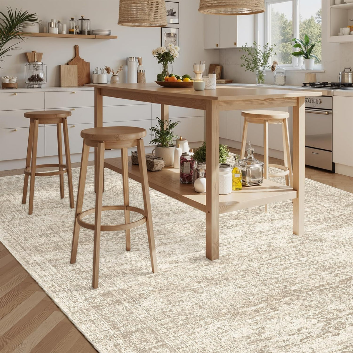 8x10 Washable Area Rug, Vintage Beige Non-Slip Soft Carpet by Soalmost