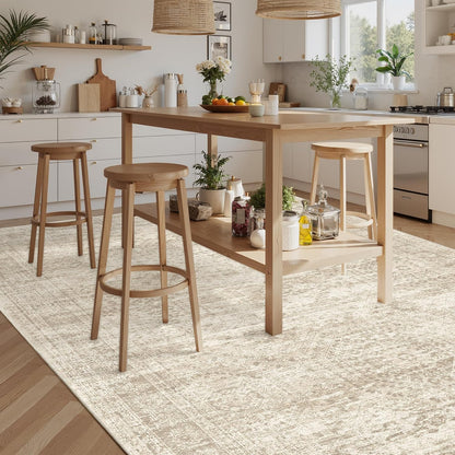 8x10 Washable Area Rug, Vintage Beige Non-Slip Soft Carpet by Soalmost