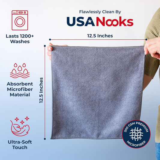 Microfiber Cleaning Cloths 12-Pack, USANOOKS Lint-Free 12.5 Inch
