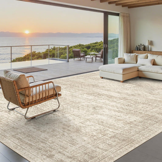 8x10 Washable Area Rug, Vintage Beige Non-Slip Soft Carpet by Soalmost