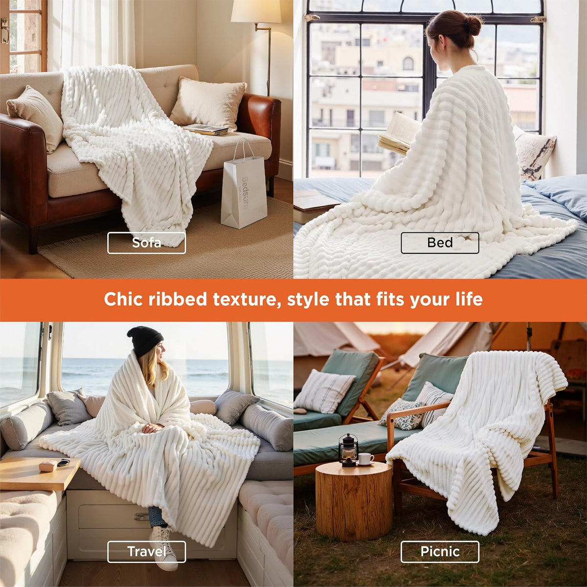 Soft Fleece Throw Blanket for Couch and Bed, Bedsure 50x60 Off White