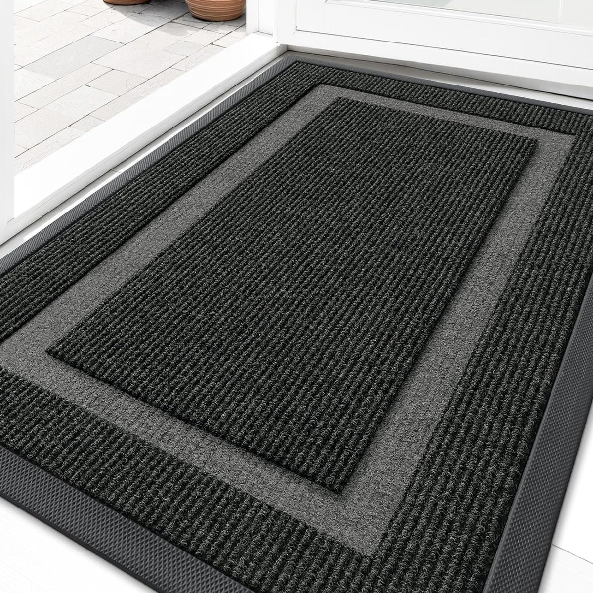 Low Profile Doormat for Front Door, 29.5x17 Black by OLANLY