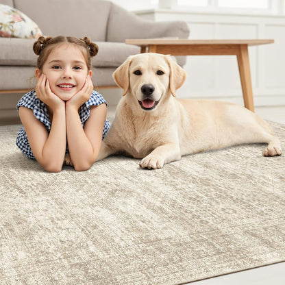 8x10 Washable Area Rug, Vintage Beige Non-Slip Soft Carpet by Soalmost