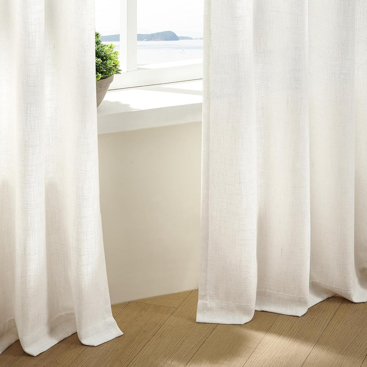 Pinch Pleat Linen Curtains 84 Inch, TWODRAPES Semi Sheer 2 Panels