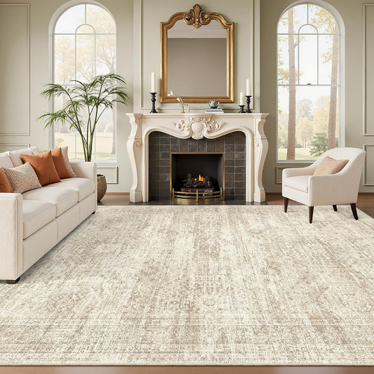 8x10 Washable Area Rug, Vintage Beige Non-Slip Soft Carpet by Soalmost