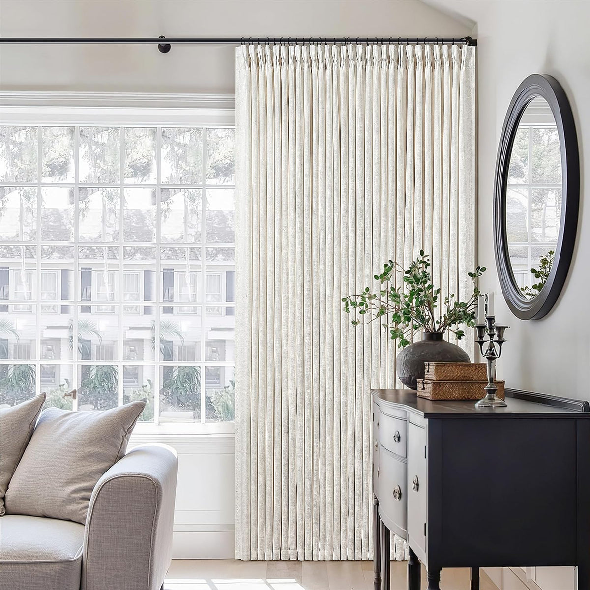 Pinch Pleat Linen Curtains 84 Inch, TWODRAPES Semi Sheer 2 Panels