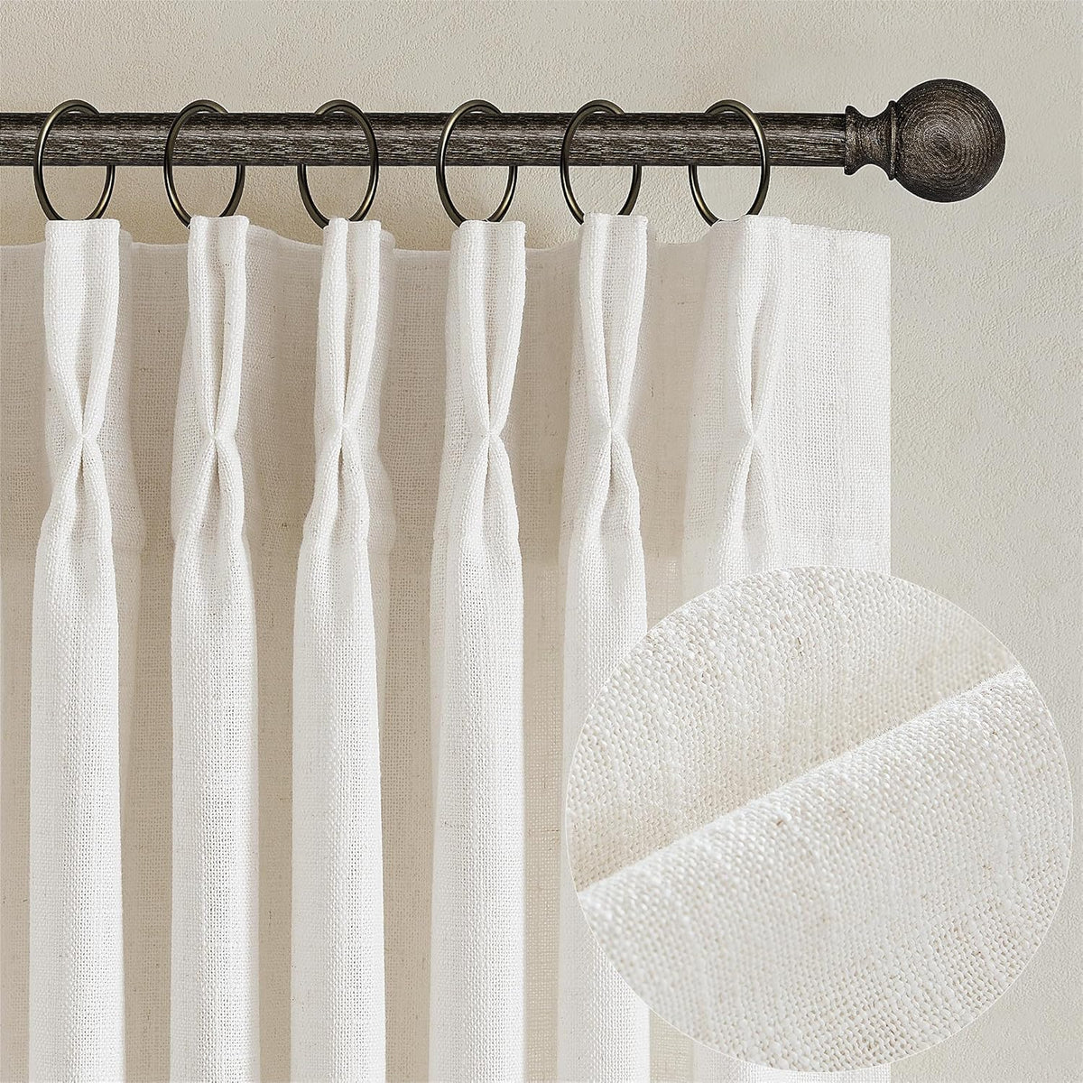 Pinch Pleat Linen Curtains 84 Inch, TWODRAPES Semi Sheer 2 Panels