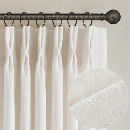 Pinch Pleat Linen Curtains 84 Inch, TWODRAPES Semi Sheer 2 Panels