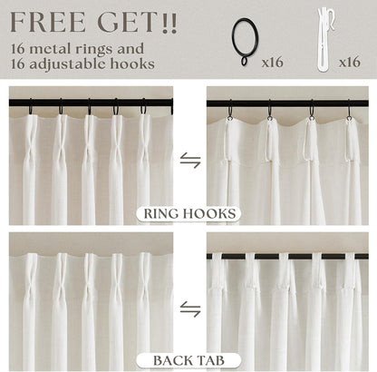 Pinch Pleat Linen Curtains 84 Inch, TWODRAPES Semi Sheer 2 Panels