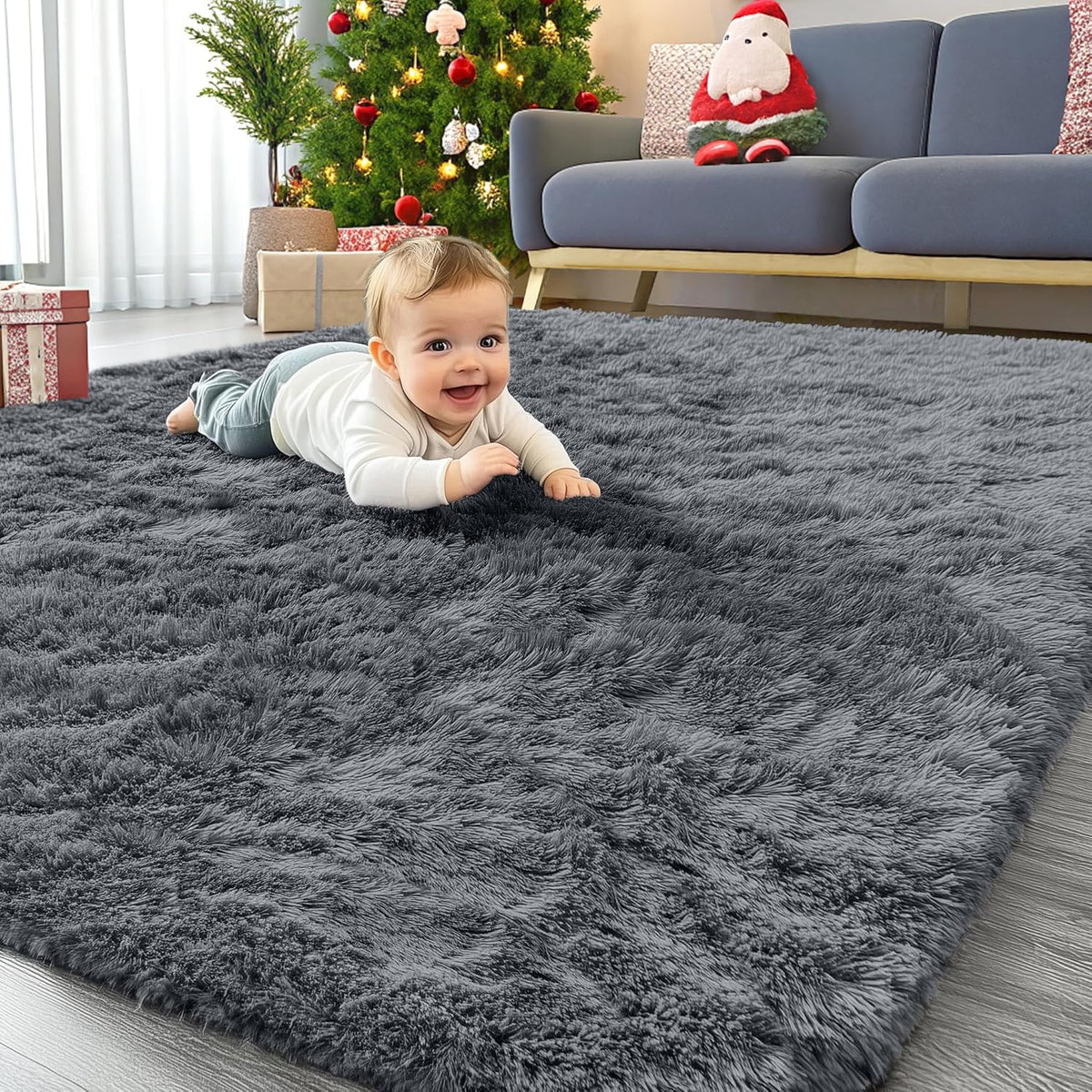 Machine Washable Shag Rug for Bedroom, OLANLY 4x5.9 ft Grey