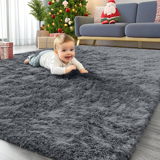 Machine Washable Shag Rug for Bedroom, OLANLY 4x5.9 ft Grey