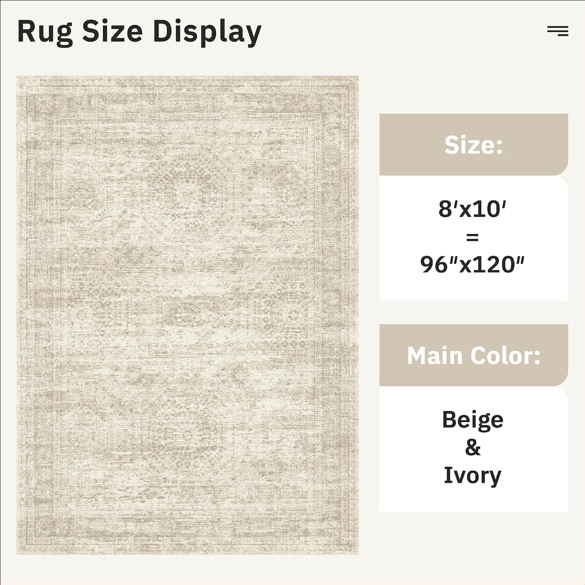 8x10 Washable Area Rug, Vintage Beige Non-Slip Soft Carpet by Soalmost